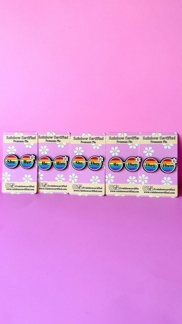 70's Rainbow Glasses Pronoun Pins