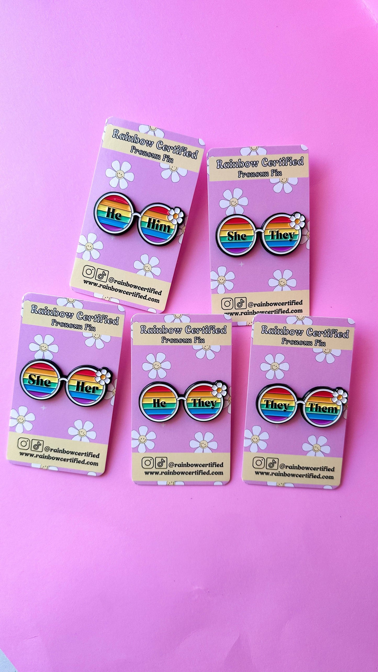 70's Rainbow Glasses Pronoun Pins