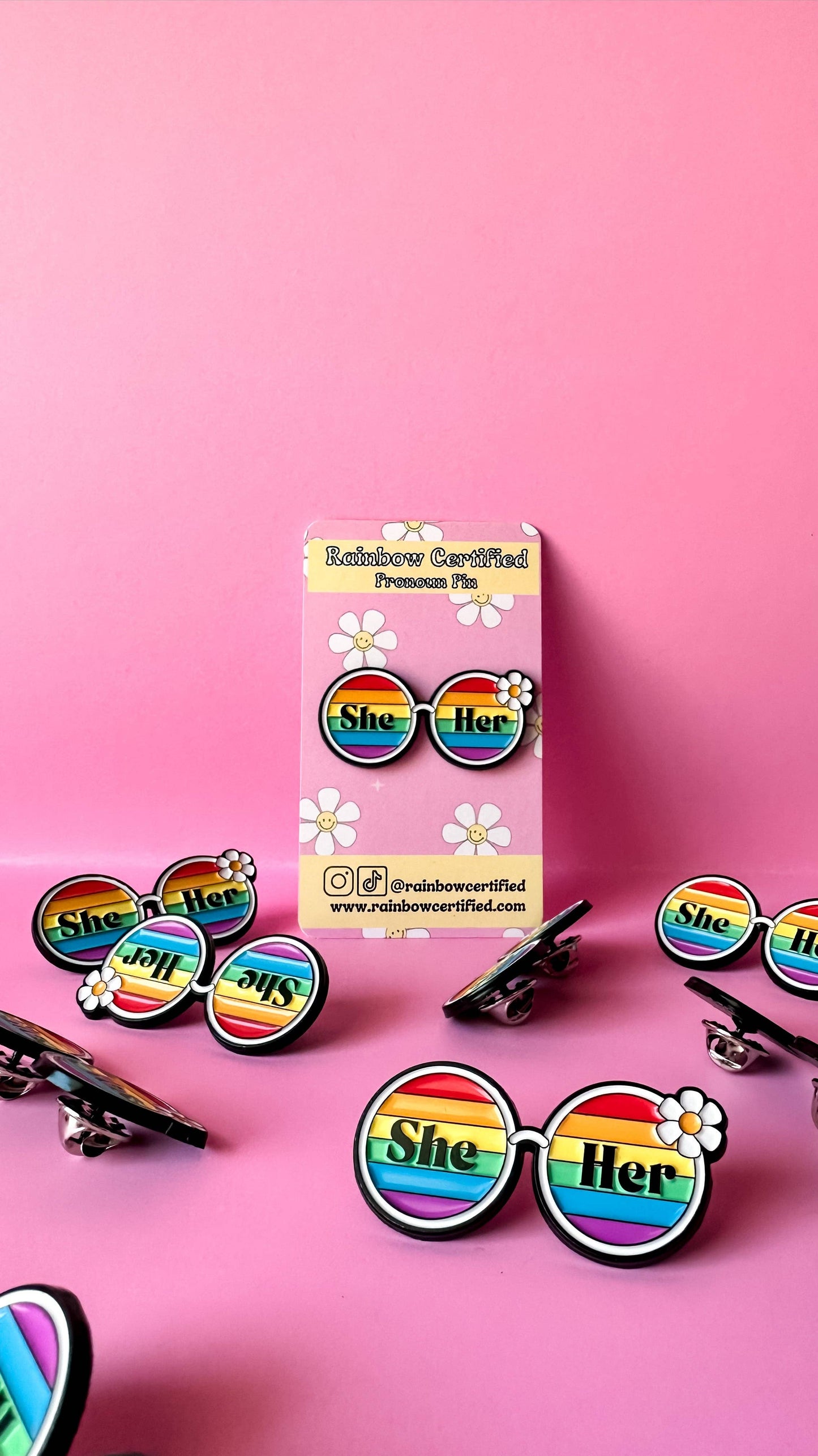 70's Rainbow Glasses Pronoun Pins