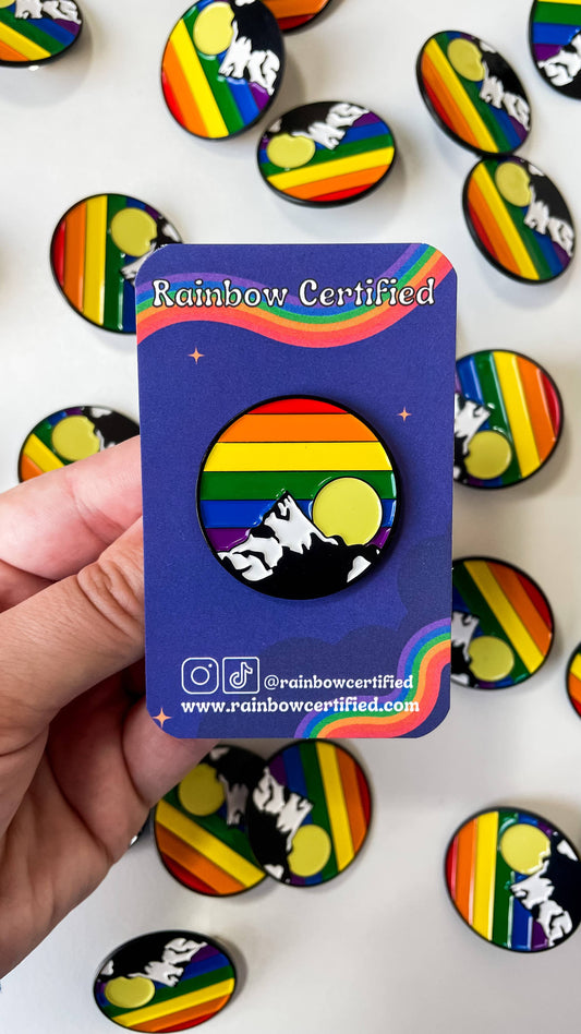 Rainbow Mountain Sunrise LGBTQIA+ Enamel Pin