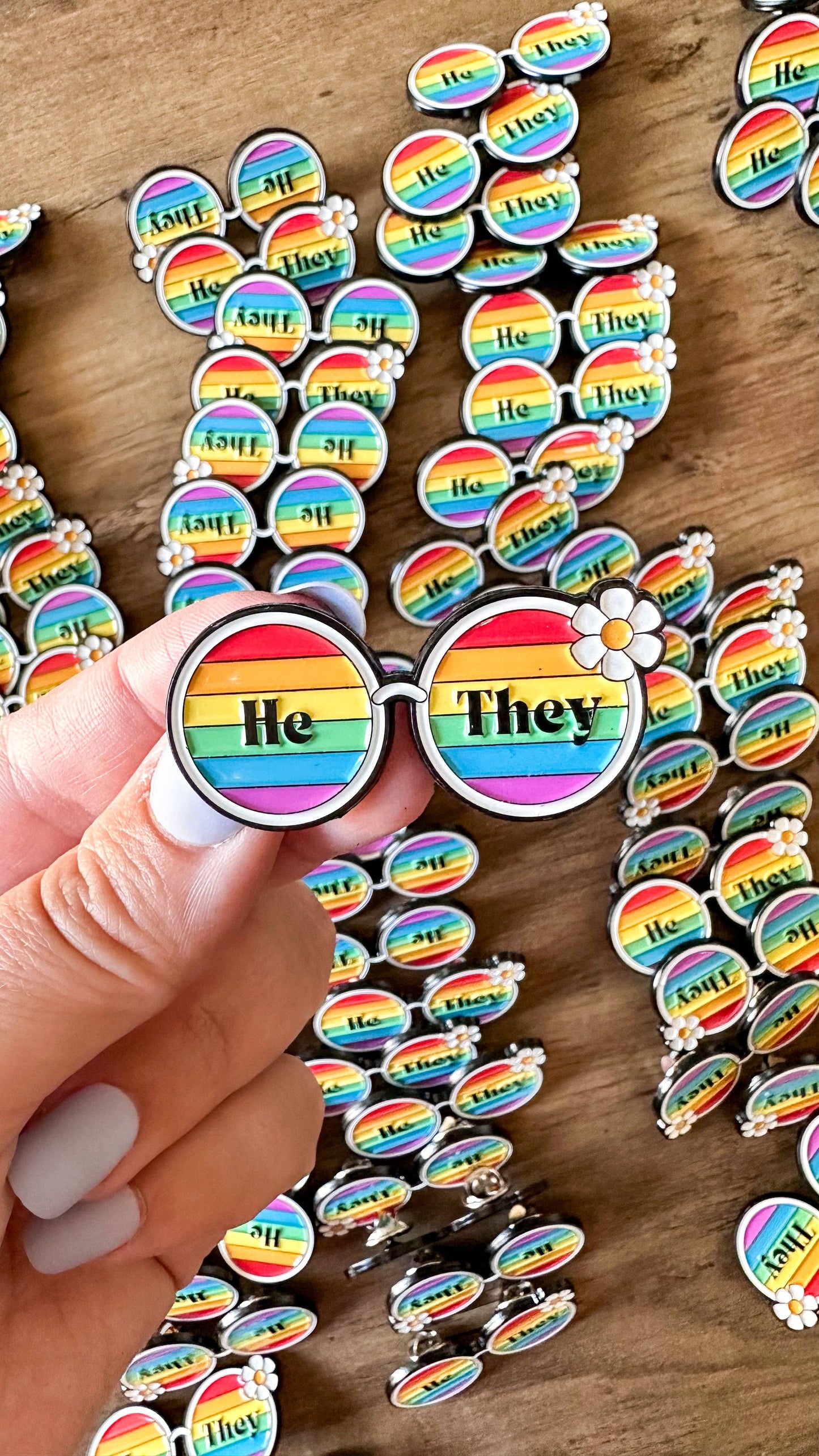 70's Rainbow Glasses Pronoun Pins